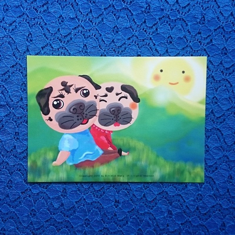 Pug Postcard-Together with you-04 - Cards & Postcards - Paper White