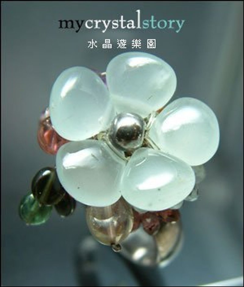 天然海水藍寶花朵戒指．搭配碧璽、水晶、石榴、瑪瑙的手工銀戒 - General Rings - Gemstone 