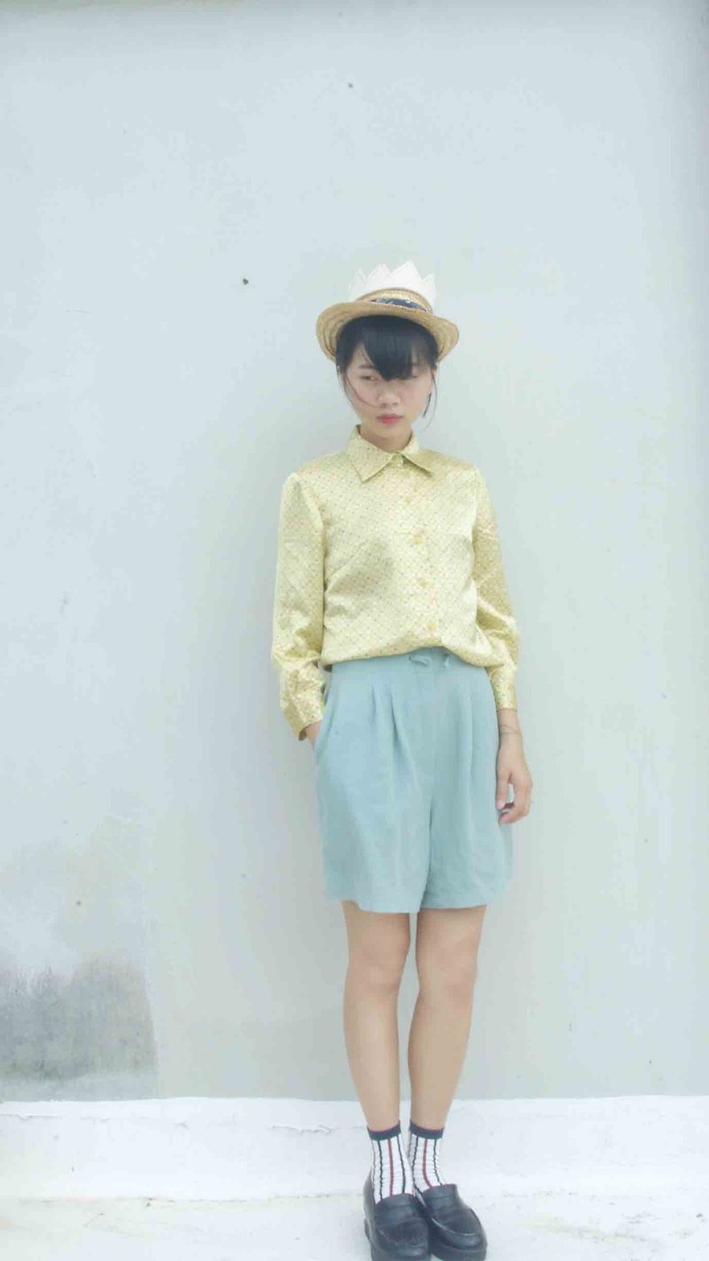 4.5studio- paddy rice to Geocaching vintage - retro satin material printed long-sleeved shirt 80 - เสื้อเชิ้ตผู้หญิง - วัสดุอื่นๆ สีเหลือง