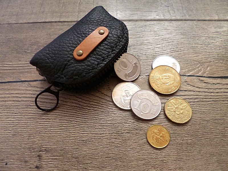 POPO│ charcoal black palm lightweight key │ │ pure small leather purse - Coin Purses - Genuine Leather Black