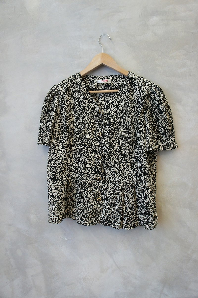 PdB totem vintage lace chiffon shirt short sleeve thin printing Punta - Women's Shirts - Other Materials Black