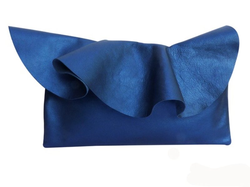 Leather Ruffle Clutch Bag (L-size) in Petrol by Vicki From Europe - クラッチバッグ - 革 