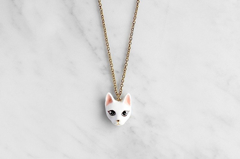 Mali White Cat Necklace, White Cat, Cat Necklace. - สร้อยคอ - โลหะ ขาว