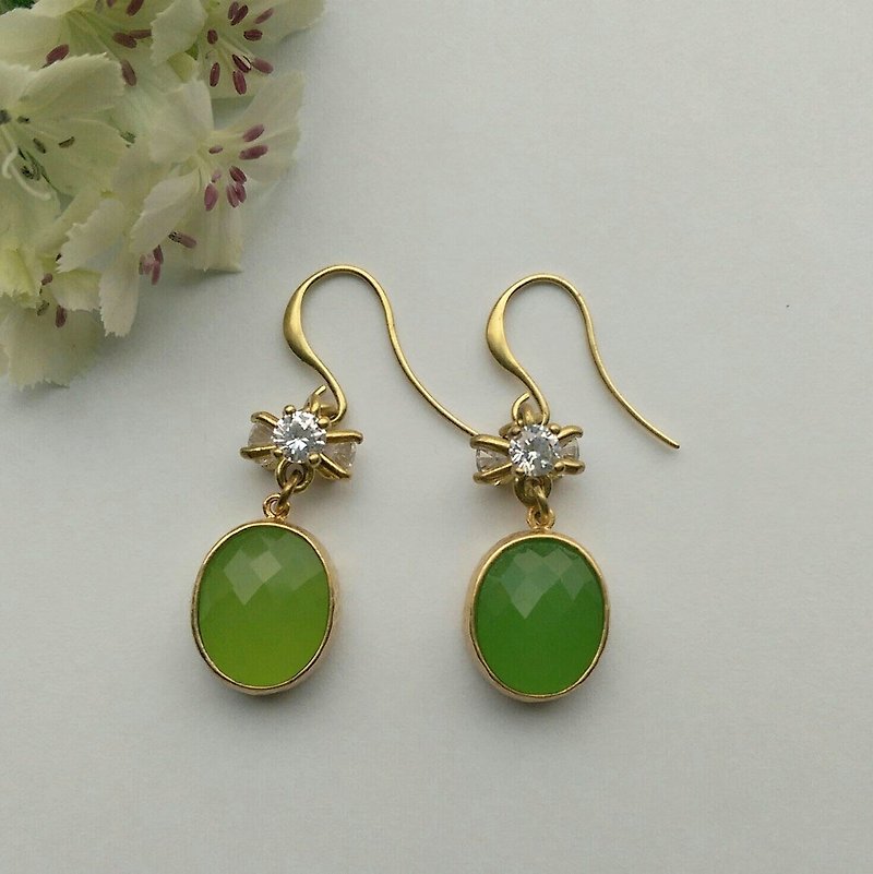 Candilicious grass green natural stone CZ Earrings - Earrings & Clip-ons - Gemstone 