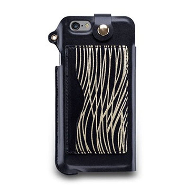 iPhone 6s -掛繩式卡夾站立皮套-漆黑金 - 其他 - 真皮 金色
