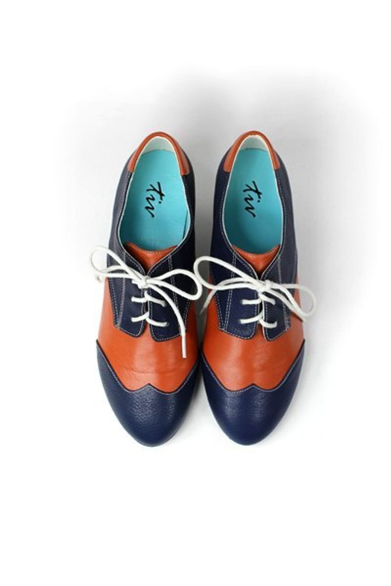 拼接橘藍綁帶牛津鞋(目前現有尺寸為37#) - スリッポン - その他の素材 オレンジ