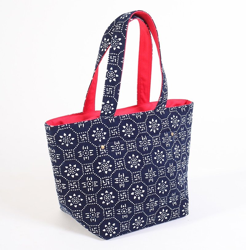 Finally, a print - hand-dyed series - Nantong blue calico posted outside the port Tote D - Handbags & Totes - Other Materials Blue