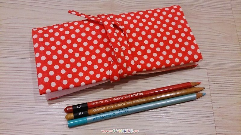 棉麻布紅色圓點點 普普風 筆袋 筆套 畫筆袋 收納袋 - 筆盒/筆袋 - 其他材質 紅色