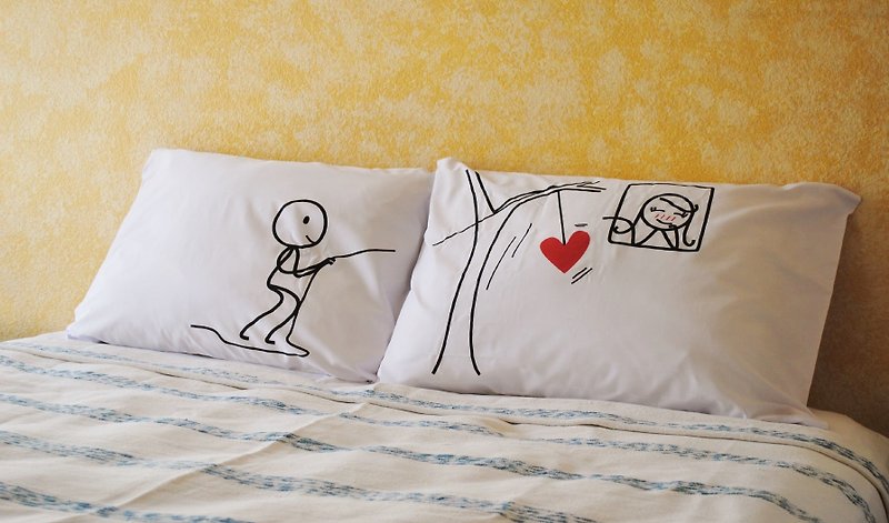 "A Room With A View" Boy Meets Girl white couple pillowcases by Human Touch - Pillows & Cushions - Other Materials White