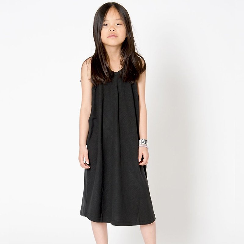 [Nordic children's clothing] Swedish organic cotton thin shoulder long dress 2 years old to 10 years old_black - Kids' Dresses - Cotton & Hemp Black