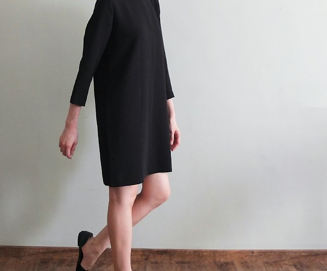 Cos Dress black minimalist one word three quarter sleeve dress - Shop  MétaFormose One Piece Dresses - Pinkoi
