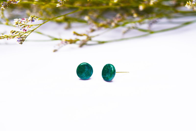 天然石系列- 藻 （earrings） - 耳環/耳夾/耳骨夾 - 寶石 綠色