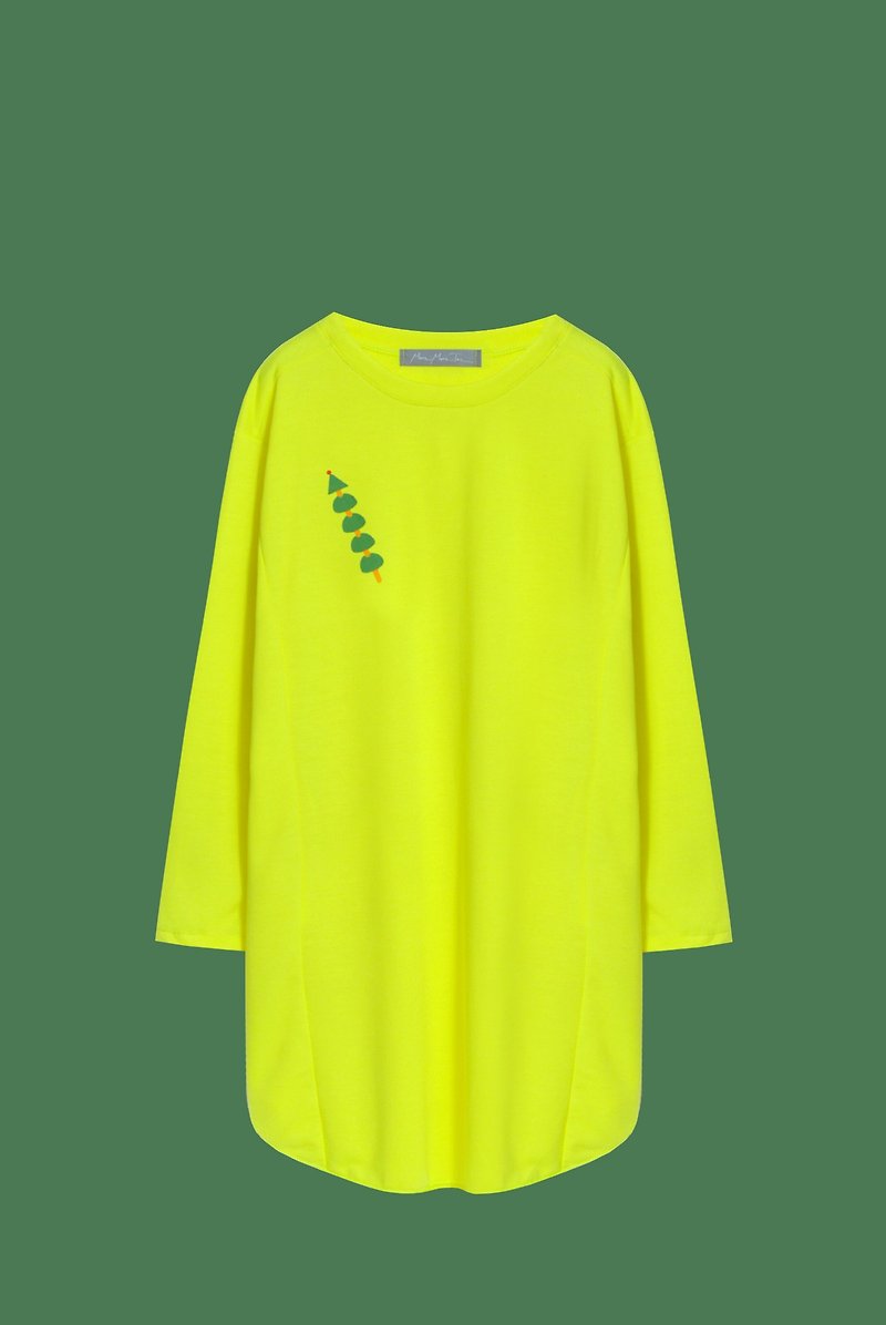 [Exclusive] defines a Christmas roast taste skewers / party dress playing fluorescent yellow long version - Women's T-Shirts - Other Materials Yellow