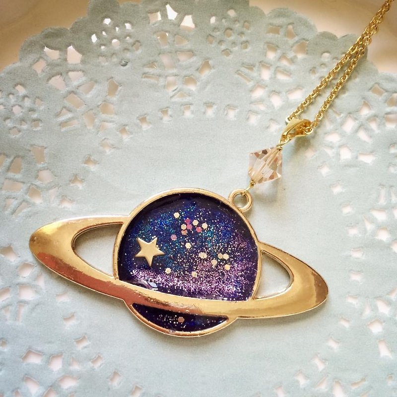 Night Sky Planet Necklace Starry Space - สร้อยคอ - โลหะ หลากหลายสี