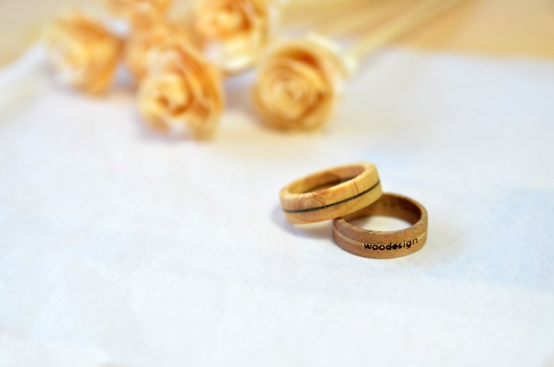 [Create] Ichiro wood wooden ring - round (May cypress inlaid walnut) - แหวนทั่วไป - ไม้ 
