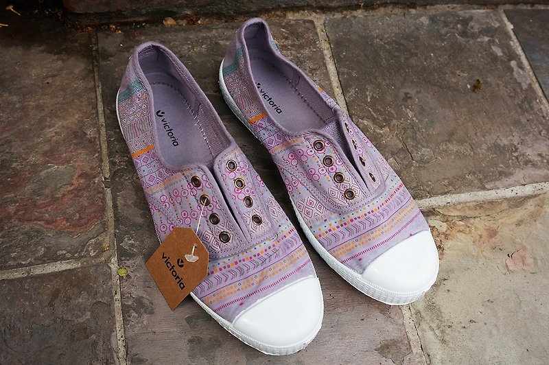 victoria Spanish national handmade shoes-light purple plaid LILA (out of print) - Women's Casual Shoes - Cotton & Hemp Purple