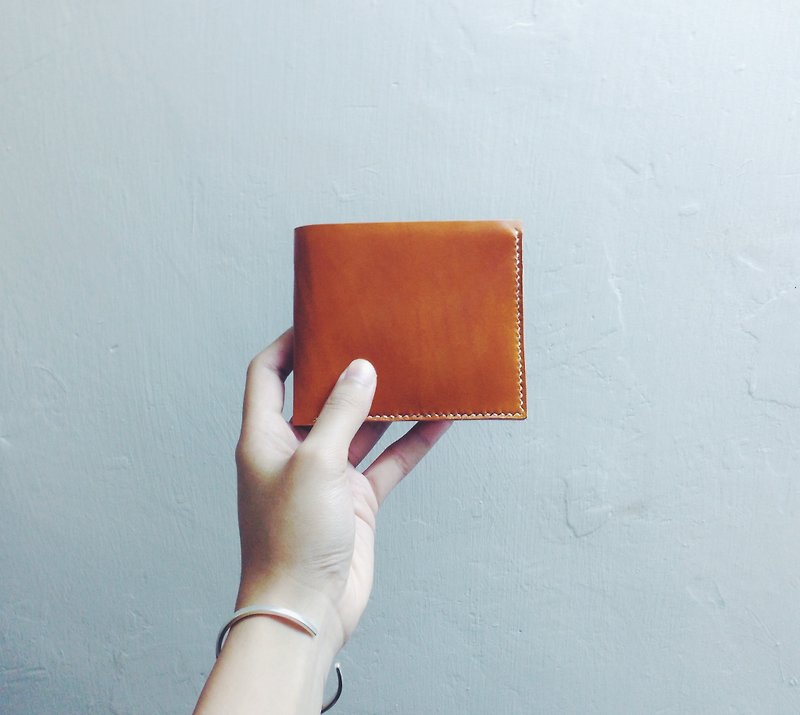 [NINOX] Handmade Leather Wallet Short Clip Silver Bags Send Print - Wallets - Genuine Leather Orange