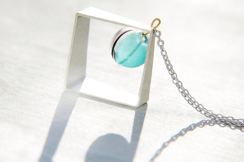 Valentine / geometric wind / French striped mouth-blown glass chain ossicular chain necklace short chain length - a square in the pure water droplets - สร้อยคอยาว - แก้ว หลากหลายสี