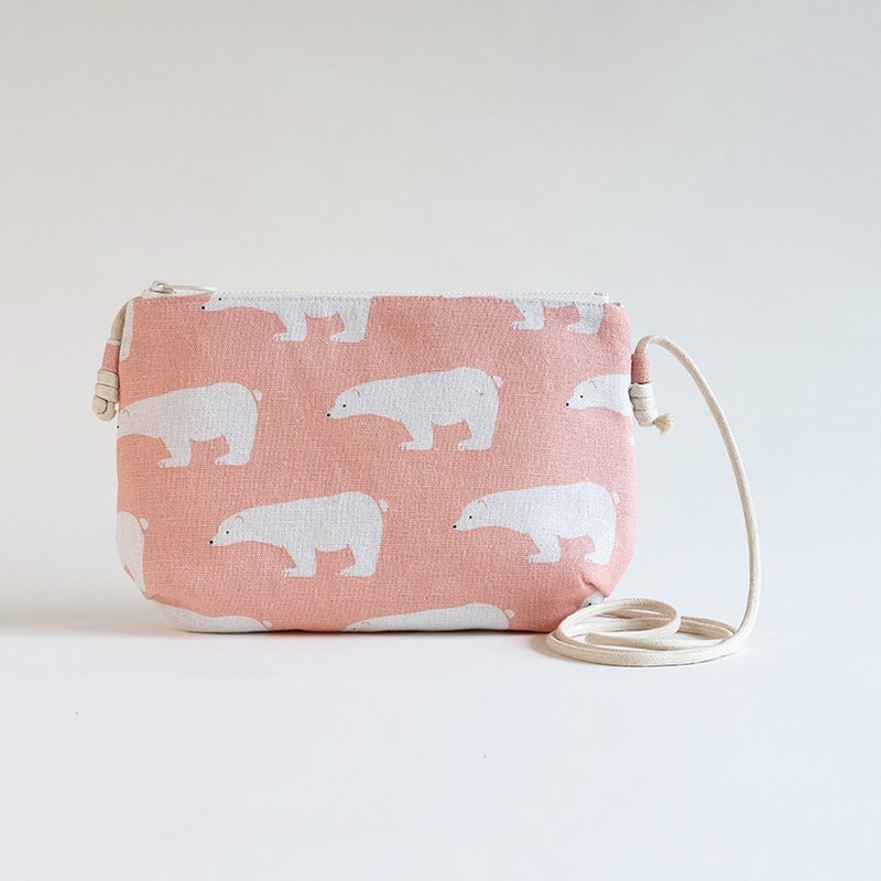 Hand-sewn pink polar bear small cross-shoulder bag - Messenger Bags & Sling Bags - Cotton & Hemp Pink