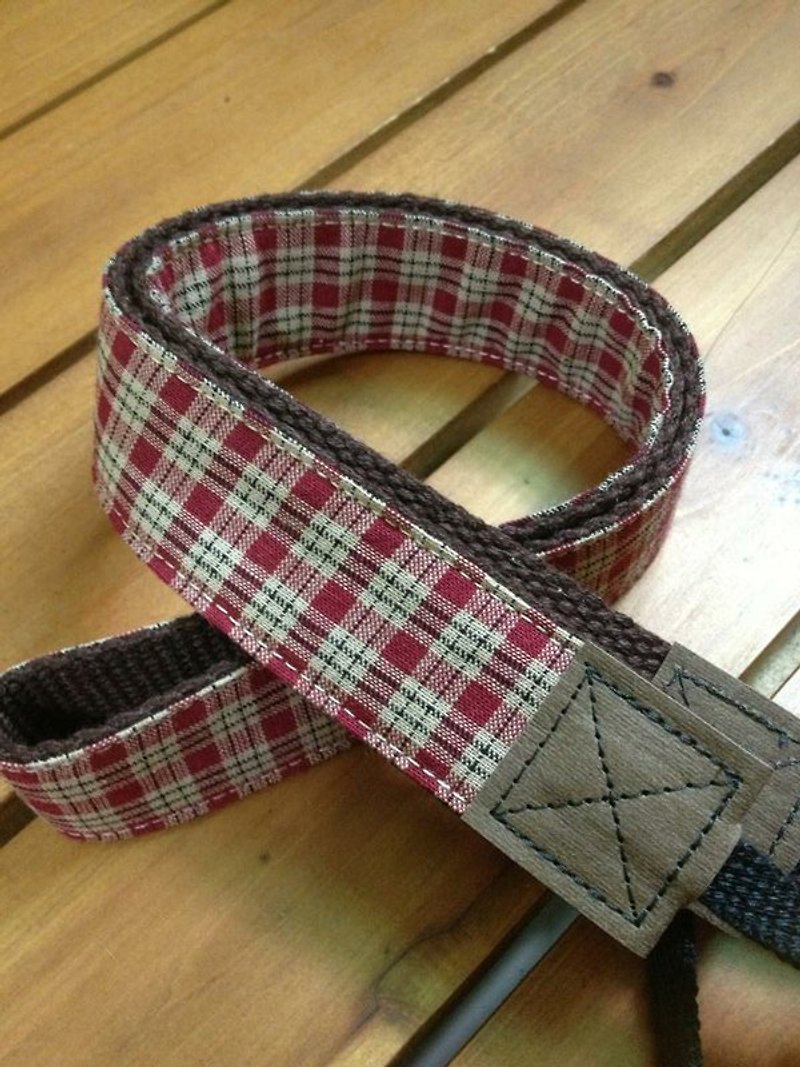 ﹝ Clare ﹞ engraved hand-made cloth Plaid camera strap - ID & Badge Holders - Other Materials Red