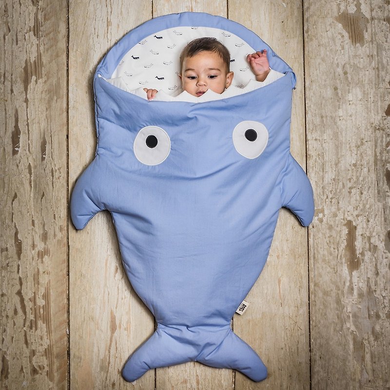 [Spanish] Shark bite a BabyBites cotton baby multi-function sleeping bag - Morning Glory Blue - ของขวัญวันครบรอบ - ผ้าฝ้าย/ผ้าลินิน สีน้ำเงิน