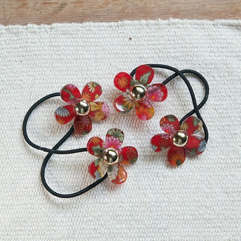 Flower Chrysanthemum, Double Flower Hair Tie, Hair Ring, Hair Accessories - Red - Hair Accessories - Plastic Red