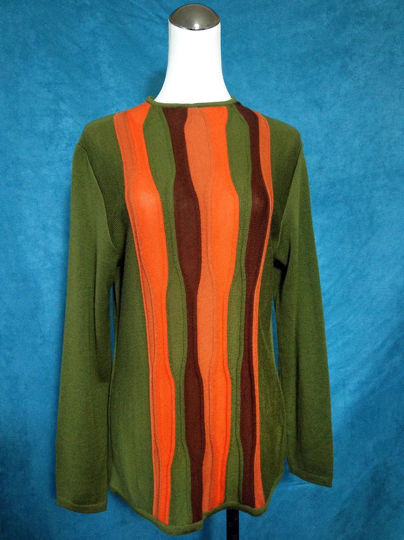 Ping-pong vintage [vintage sweater / Scholar Green Wave vintage sweater] VINTAGE foreign vintage quality selection - สเวตเตอร์ผู้หญิง - วัสดุอื่นๆ สีเขียว