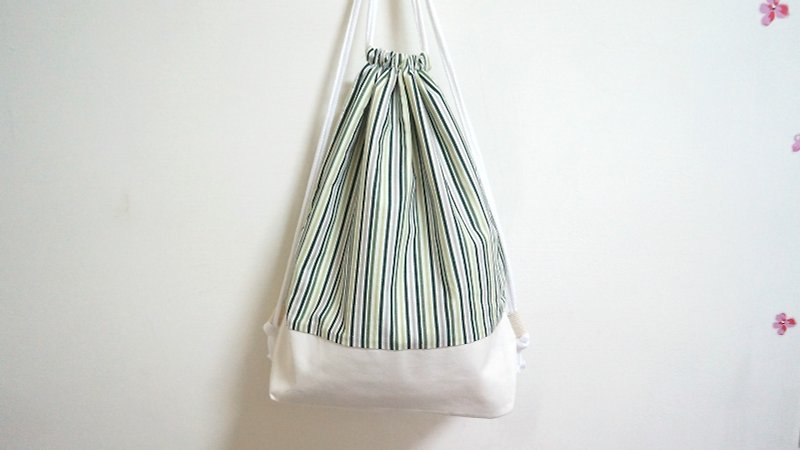 Stripe green met white - Drawstring Bags - Other Materials Green