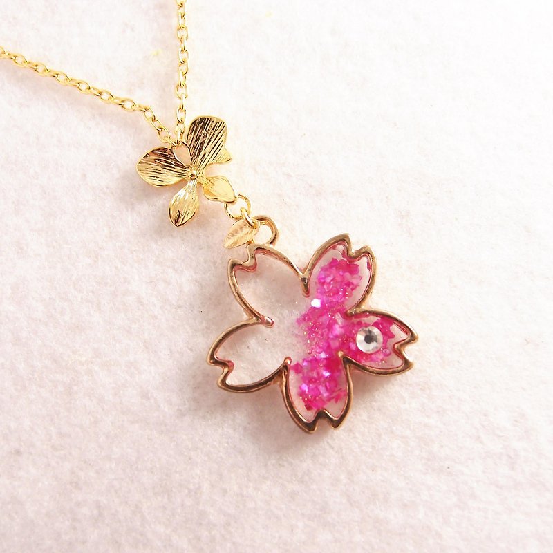 Sakura Love [CN0155] Refreshing cherry gem x x x hypoallergenic diamond necklace] feel design and color retention - สร้อยคอ - โลหะ สีแดง