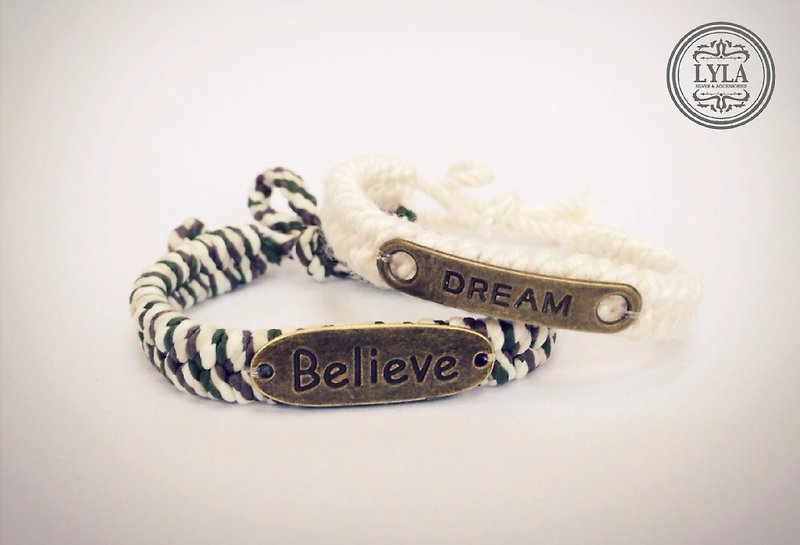 Believe green and white braid & Dream bronze white braid - Bracelets - Cotton & Hemp White