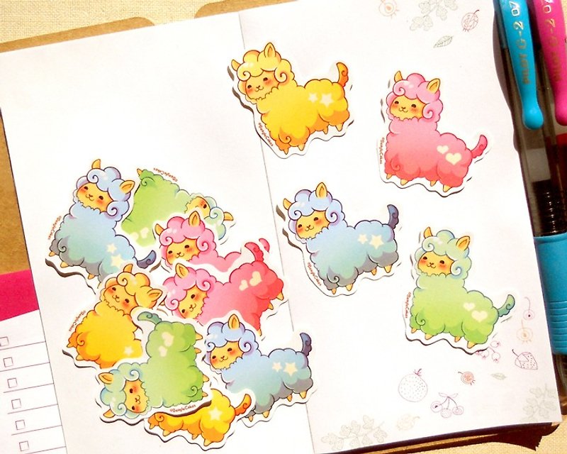 羊駝貼紙 (12入) - Cute Alpaca Stickers - 貼紙 - 紙 多色