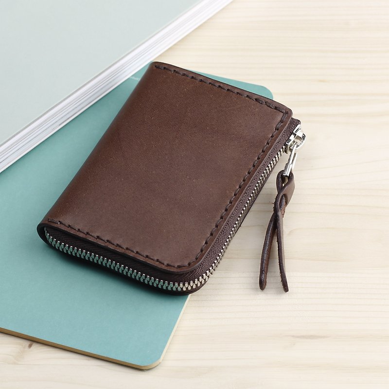 L-shaped zipper short clip/coin purse/wallet--dark brown - Wallets - Genuine Leather Brown