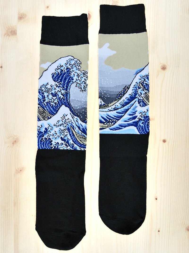 JHJ Design Canadian brand high-color knitted cotton socks Ukiyo-e series-Kanagawa surf socks (knitted cotton socks) Japanese style - ถุงเท้า - วัสดุอื่นๆ 