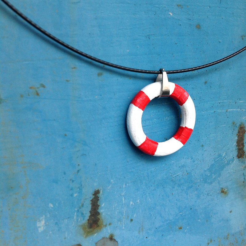 ∞ painted circular necklace clavicle small lifebuoy "wooden" - Necklaces - Wood Red
