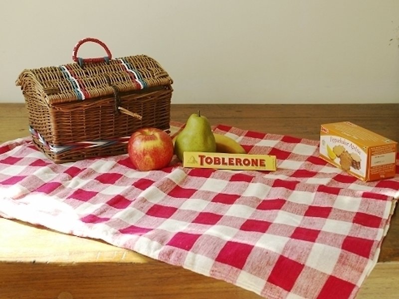 Country style multi-purpose pure cotton cover cloth gingham plaid red extra large - อื่นๆ - ผ้าฝ้าย/ผ้าลินิน สีแดง