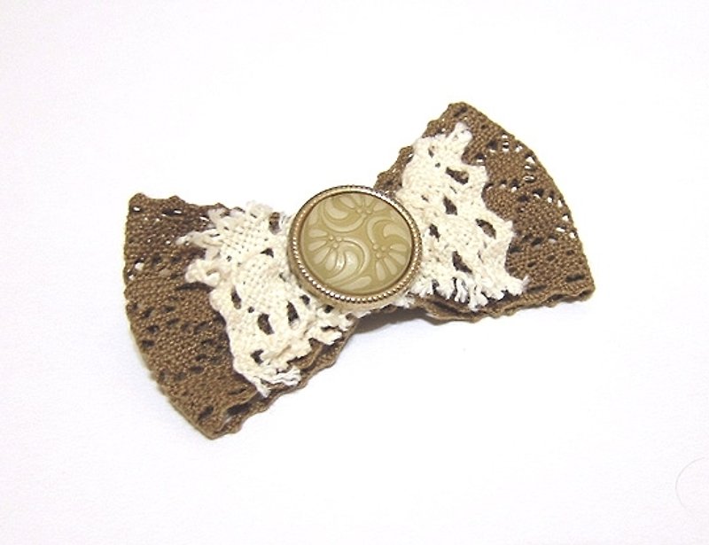 Lace Bow Pin - Brooches - Other Materials Brown