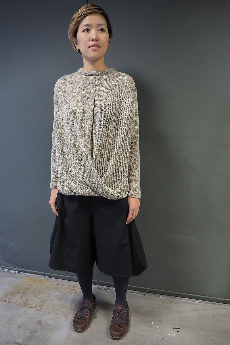 & By tan & luciana double-cross people knit tops - เสื้อผู้หญิง - ผ้าฝ้าย/ผ้าลินิน สีกากี