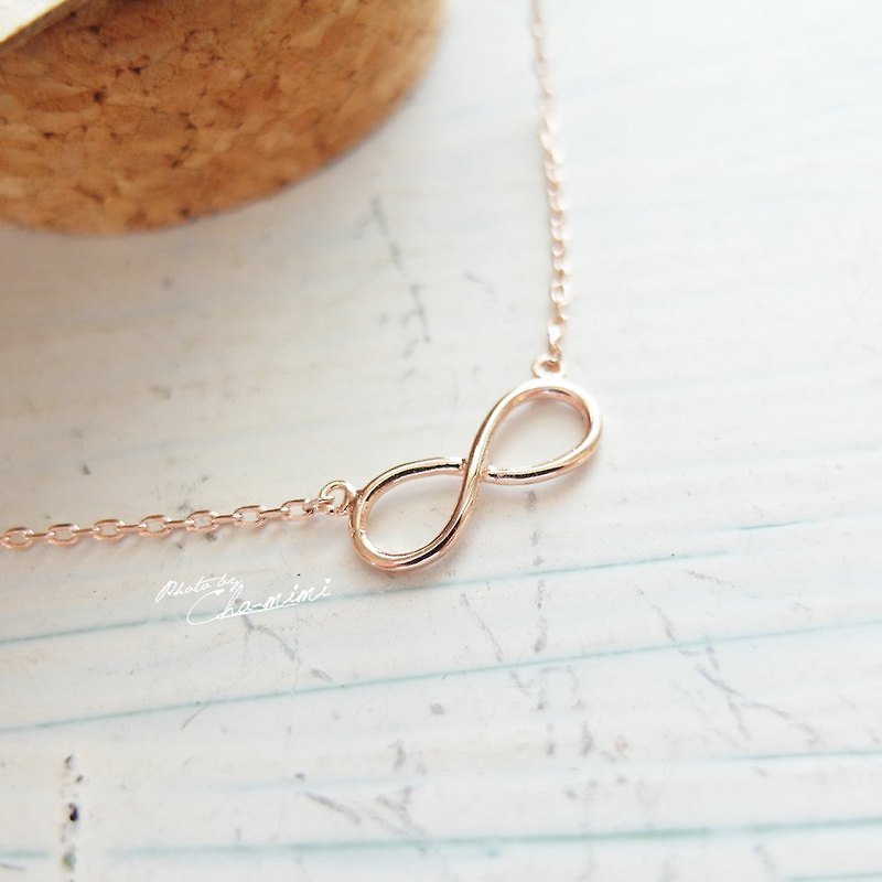 Cha mimi. The Simple Life. INFINITE LOVE Infinity double gold-plated rose gold necklace - สร้อยคอ - โลหะ สึชมพู