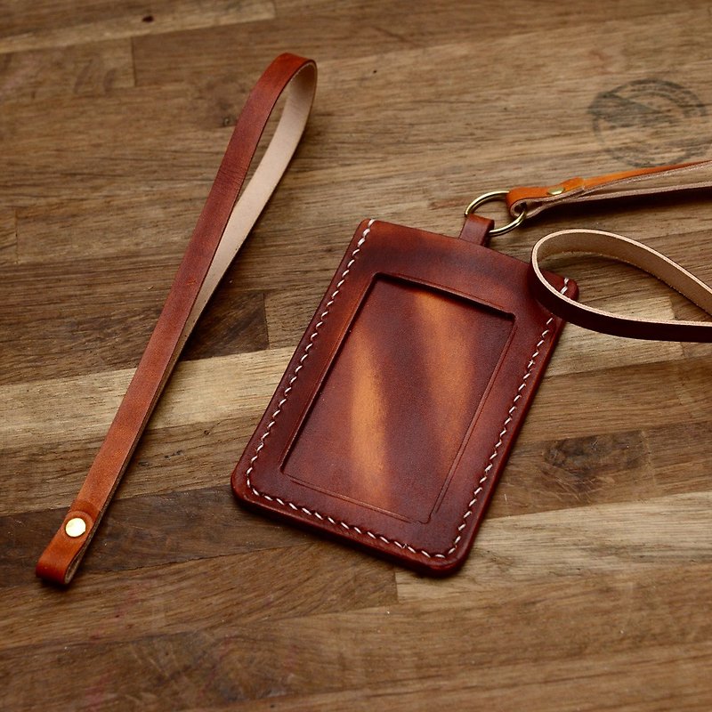 Cans hand-made handmade custom-made first layer cowhide vegetable tanned leather hollow bus card access card work card holder - ID & Badge Holders - Genuine Leather Brown