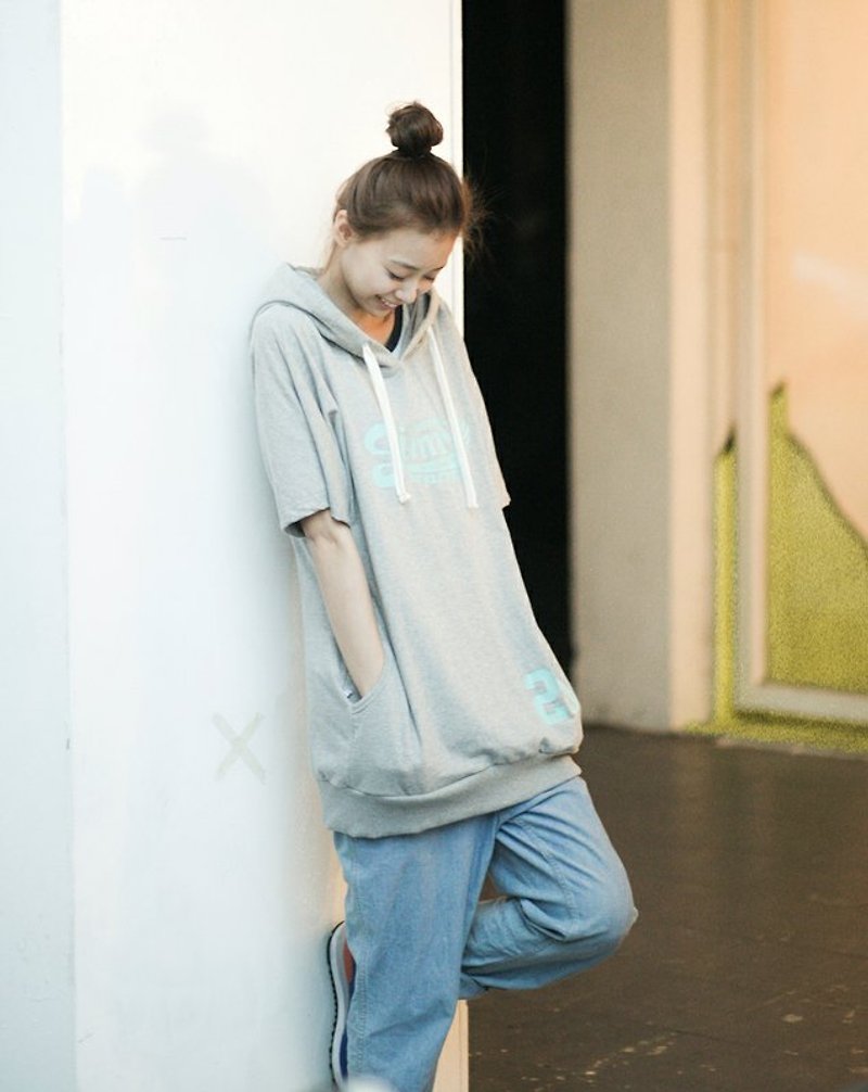 SUMI △ SUMI20 sporty ▽ small fifth sleeved flannel gray hoodie _2AF015_ cannabis - Women's Sweaters - Cotton & Hemp Gray