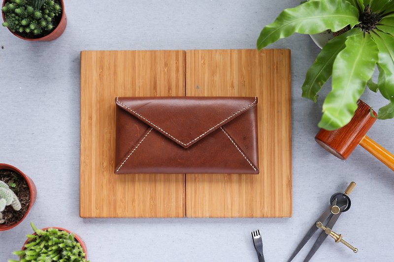 Shekinah handmade leather - envelope with magnetic clip long clip - Wallets - Genuine Leather Brown