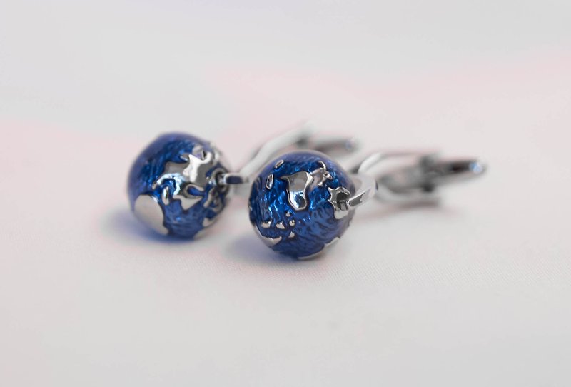 Globe Cufflinks (Movable) Earth Cuffink (Movable) - Cuff Links - Other Metals Blue