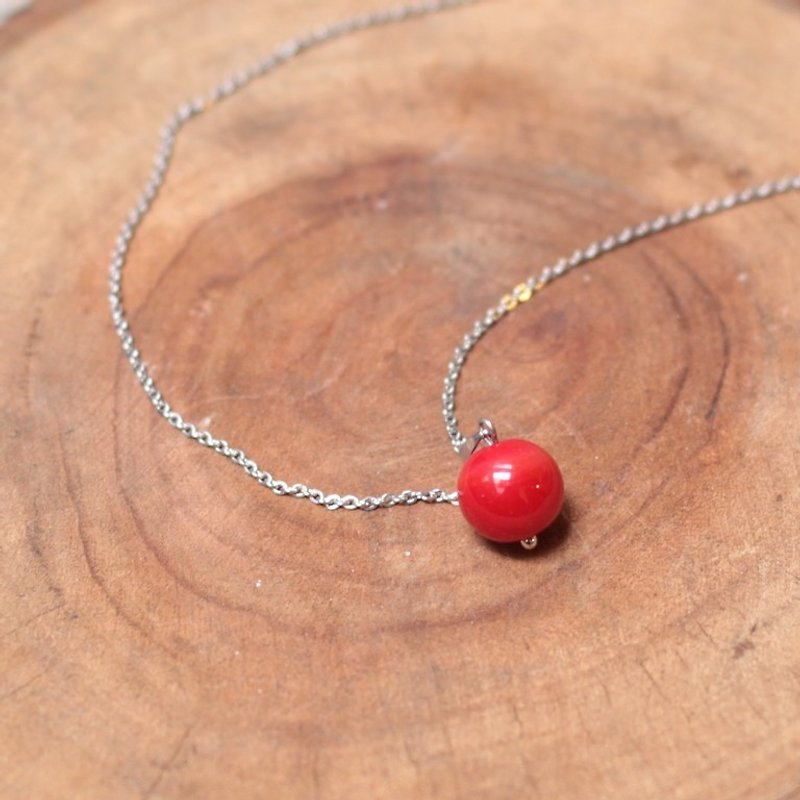 Acacia~(Ice Fire Glass) Handmade Glass Pendant & Stainless Steel Necklace - สร้อยคอ - แก้ว สีแดง
