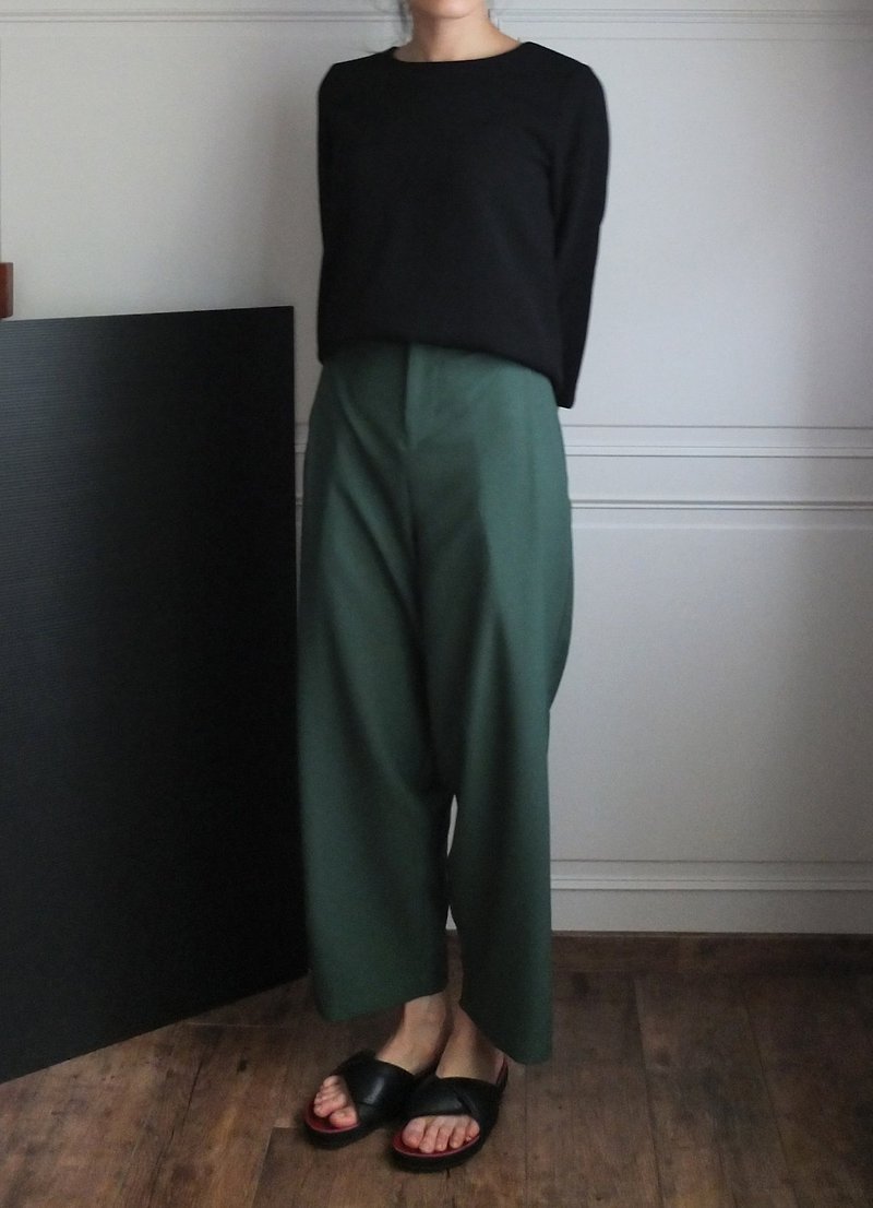 Forest green retro wide pleat pants - Women's Pants - Other Materials Green
