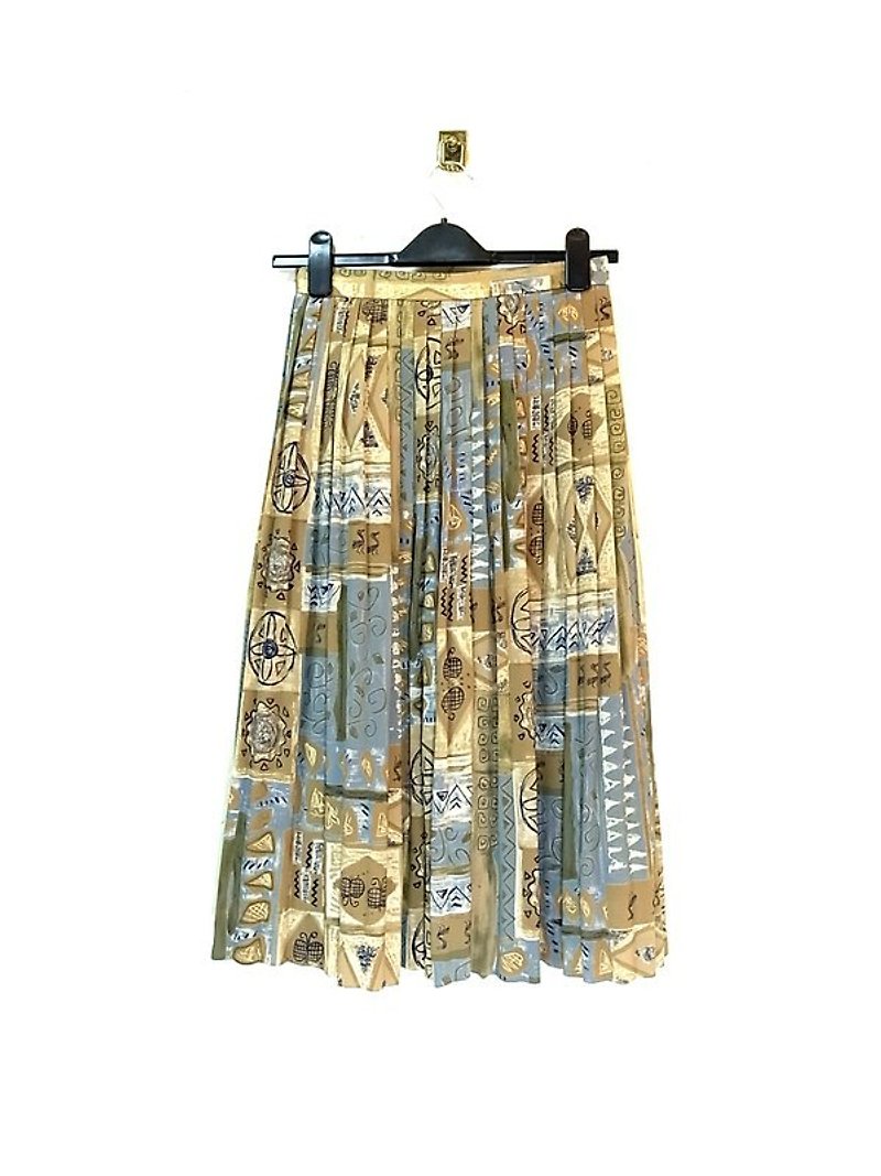 Watercolor crayon graffiti pattern vintage dress PdB - Skirts - Other Materials Brown