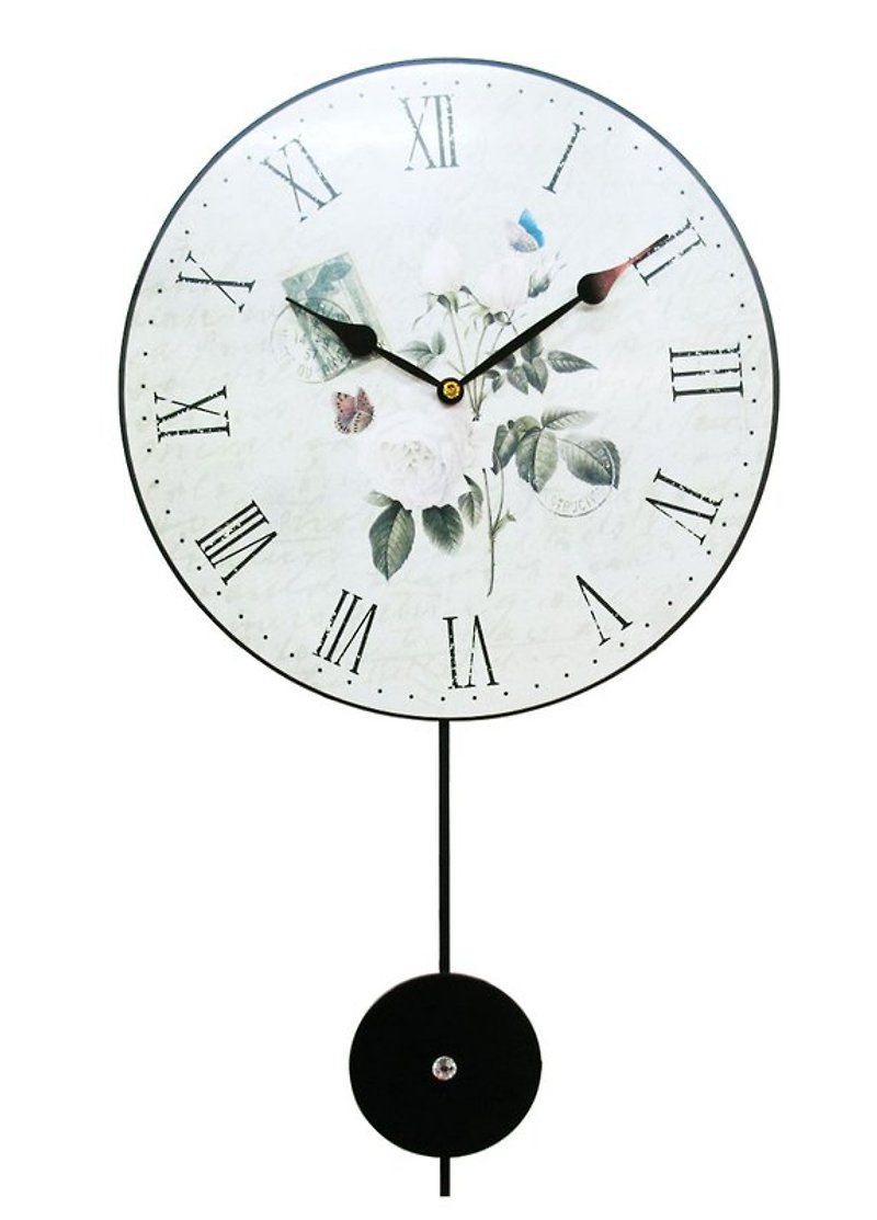 French style rhinestone swing wall clock - นาฬิกา - ไม้ สีกากี