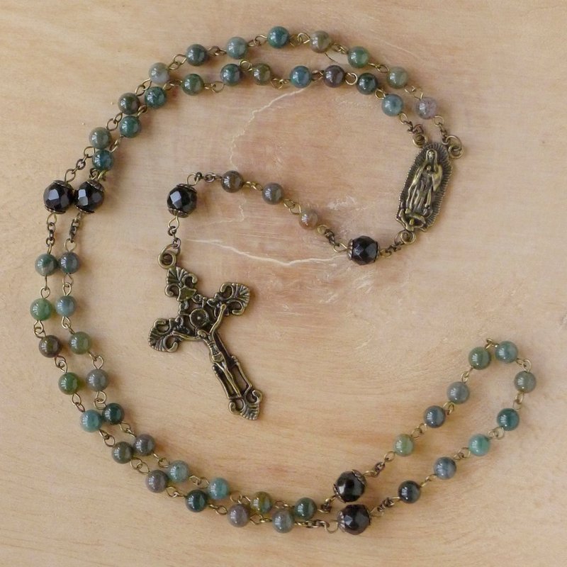 § Rosary § 印度瑪瑙+黑瑪瑙 - 項鍊 - 其他材質 綠色