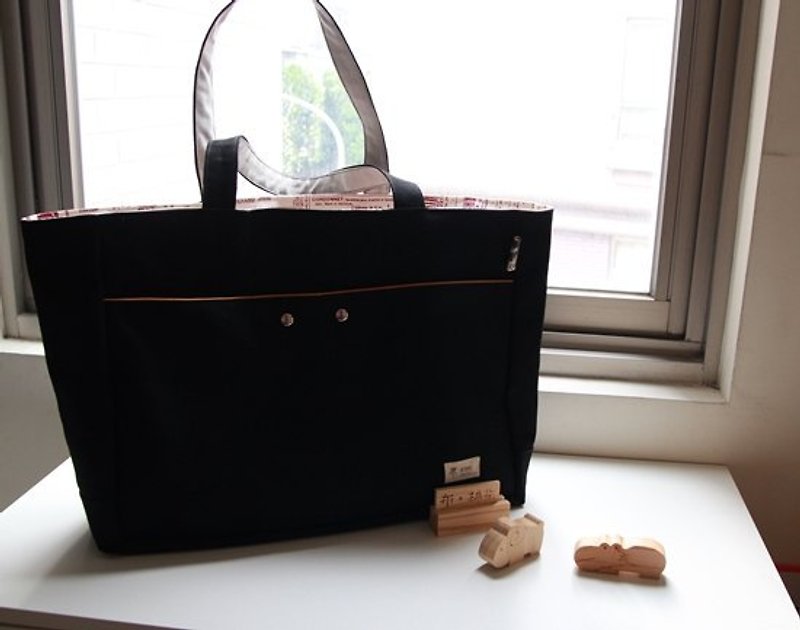 Cotton Fabric: Tote bag, Shoulder bag, large capacity, Black Canvas(XL) - กระเป๋าแมสเซนเจอร์ - ผ้าฝ้าย/ผ้าลินิน สีดำ