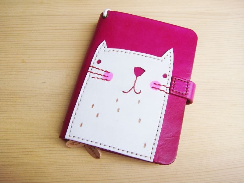 ISSIS - 夏日小白貓  A7 全手工製作筆記本 手冊 - 筆記簿/手帳 - 真皮 紅色