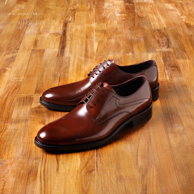 Vanger 優雅美型‧質感極簡風格德比皮Va140復古紅咖 - 男款牛津鞋 - 真皮 紅色